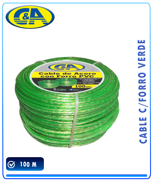 CABLE C/FORRO VERDE X 100 MTS. C&A