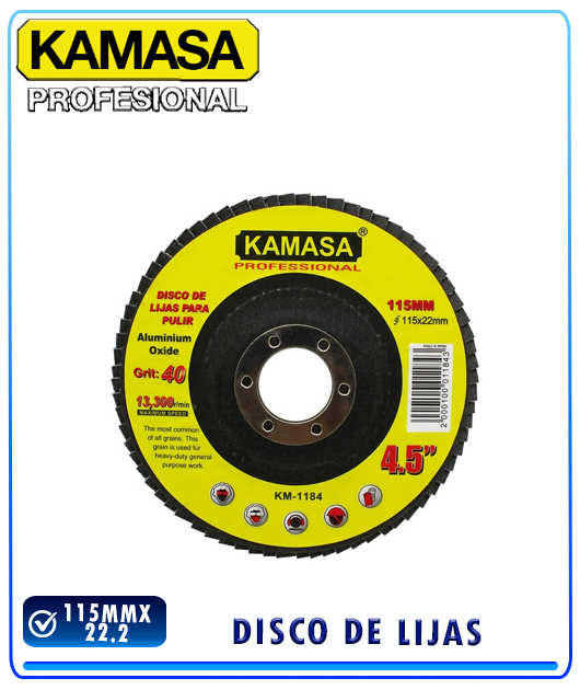 (KM1184) DISCO DE LIJAS P/PULIR P40 115MMX22.23MM KAMASA