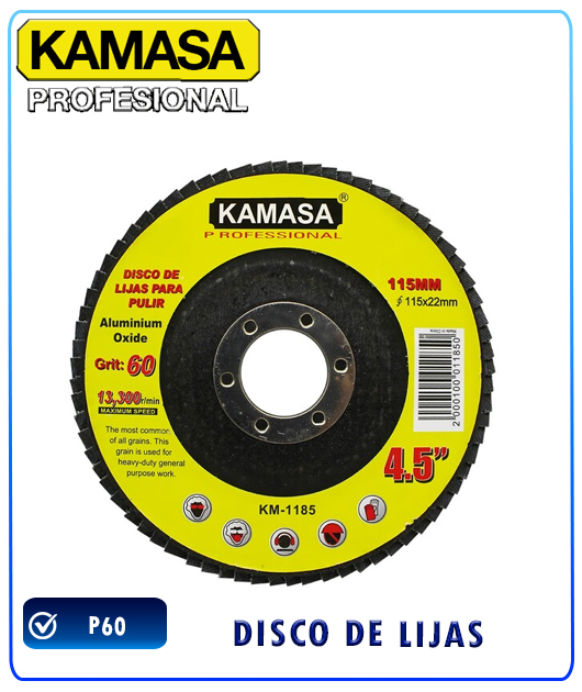 (KM1185) DISCO DE LIJAS P/PULIR P60 115X 22.23MM KAMASA