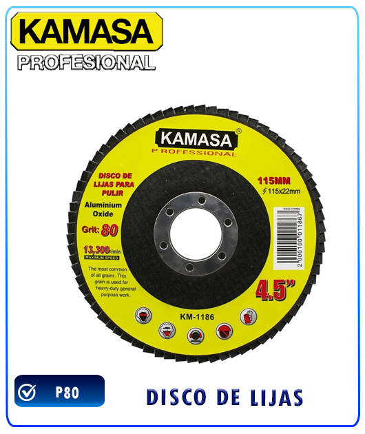 (KM1186) DISCO DE LIJAS P/PULIR P80 115MMX22MM KAMASA